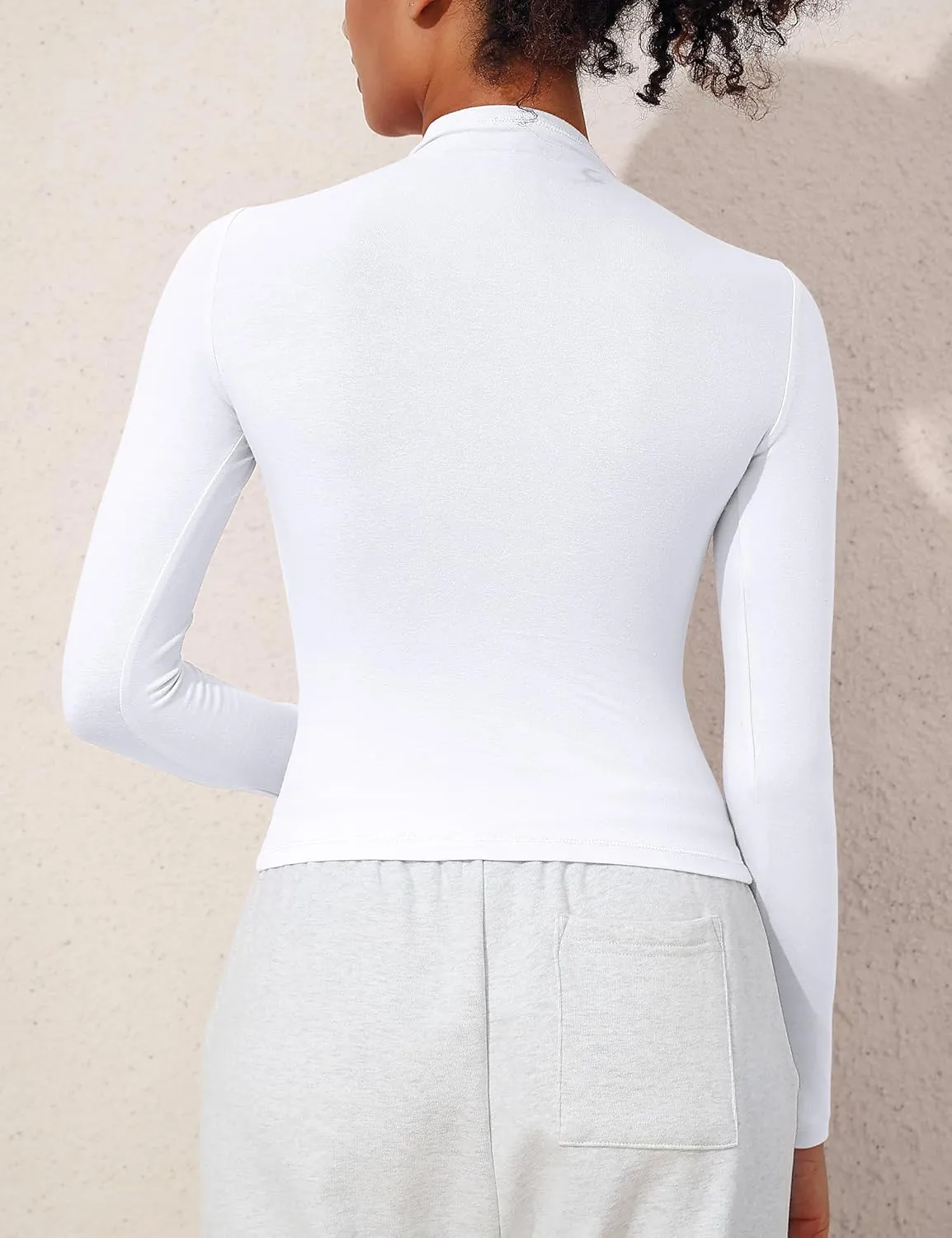 PrettyGuide Women's Cotton Long Sleeve Shirts Mock Neck Basic Tee Tight Fitted Fall Going Out Tops