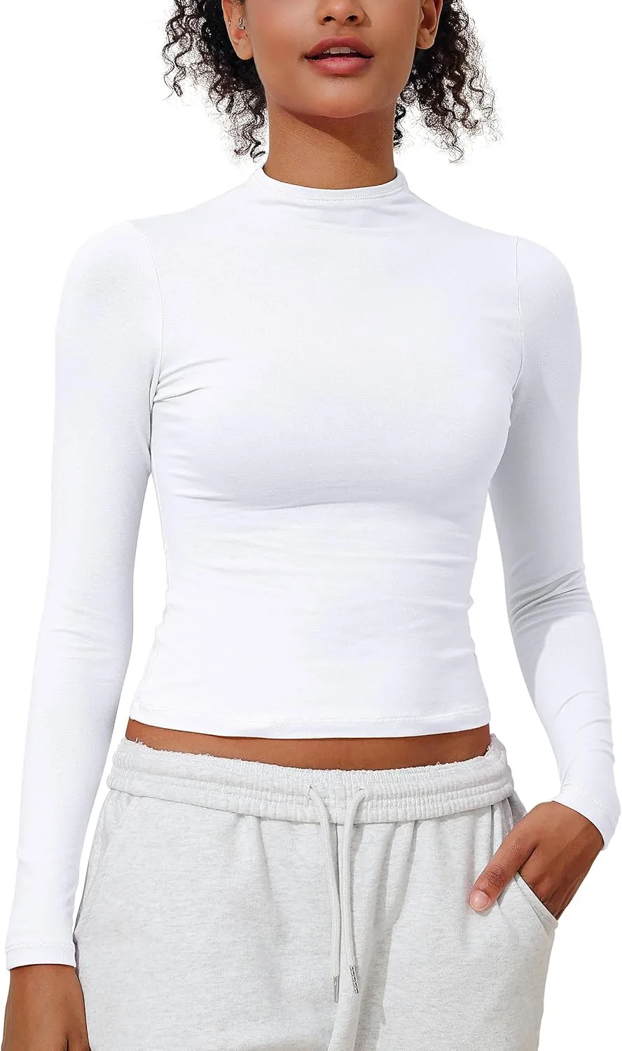 PrettyGuide Women's Cotton Long Sleeve Shirts Mock Neck Basic Tee Tight Fitted Fall Going Out Tops
