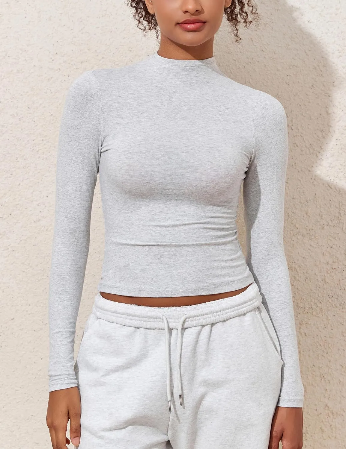 PrettyGuide Women's Cotton Long Sleeve Shirts Mock Neck Basic Tee Tight Fitted Fall Going Out Tops