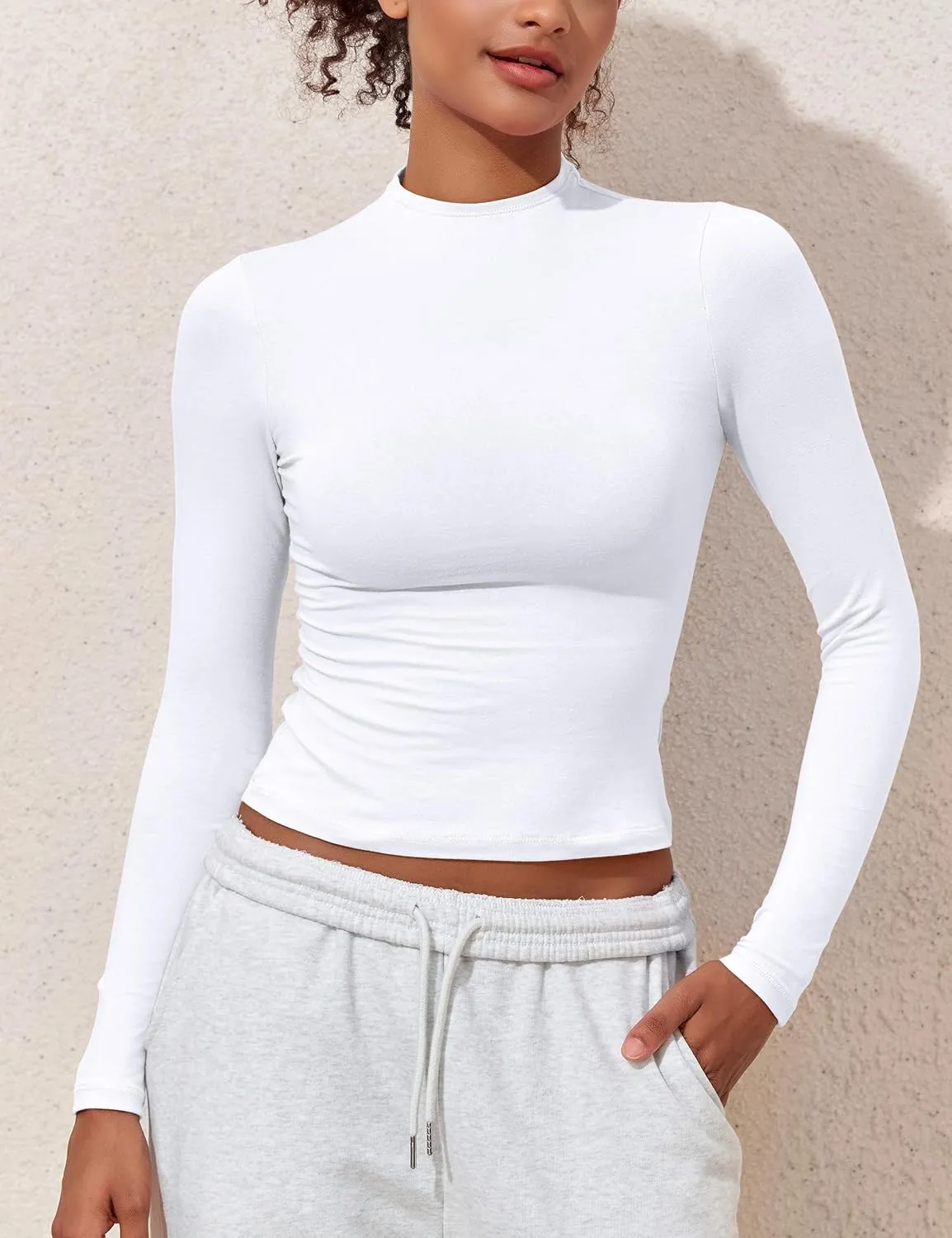 PrettyGuide Women's Cotton Long Sleeve Shirts Mock Neck Basic Tee Tight Fitted Fall Going Out Tops