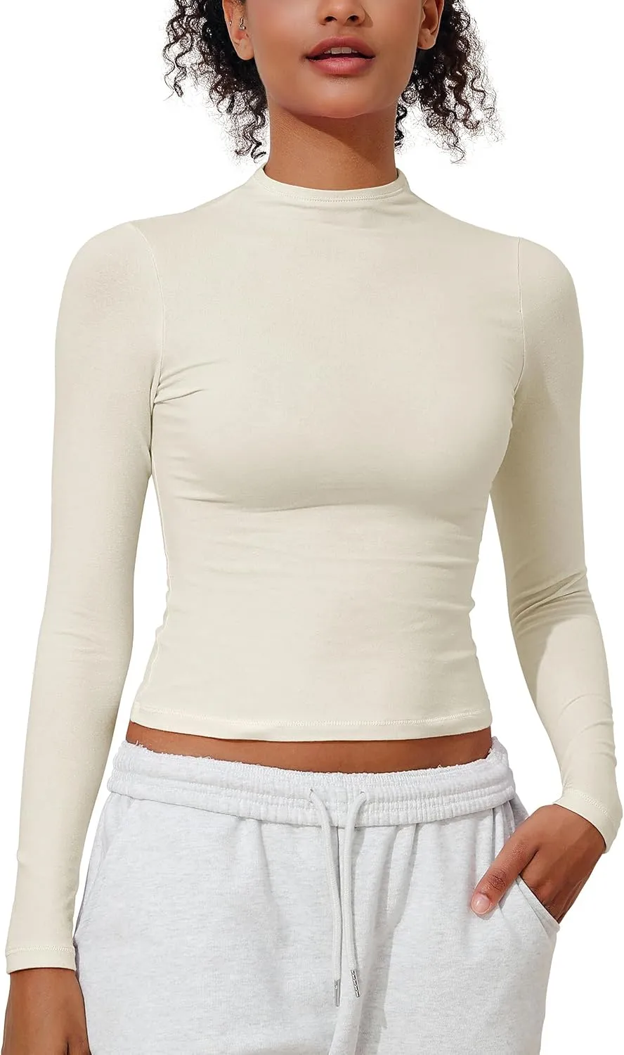PrettyGuide Women's Cotton Long Sleeve Shirts Mock Neck Basic Tee Tight Fitted Fall Going Out Tops