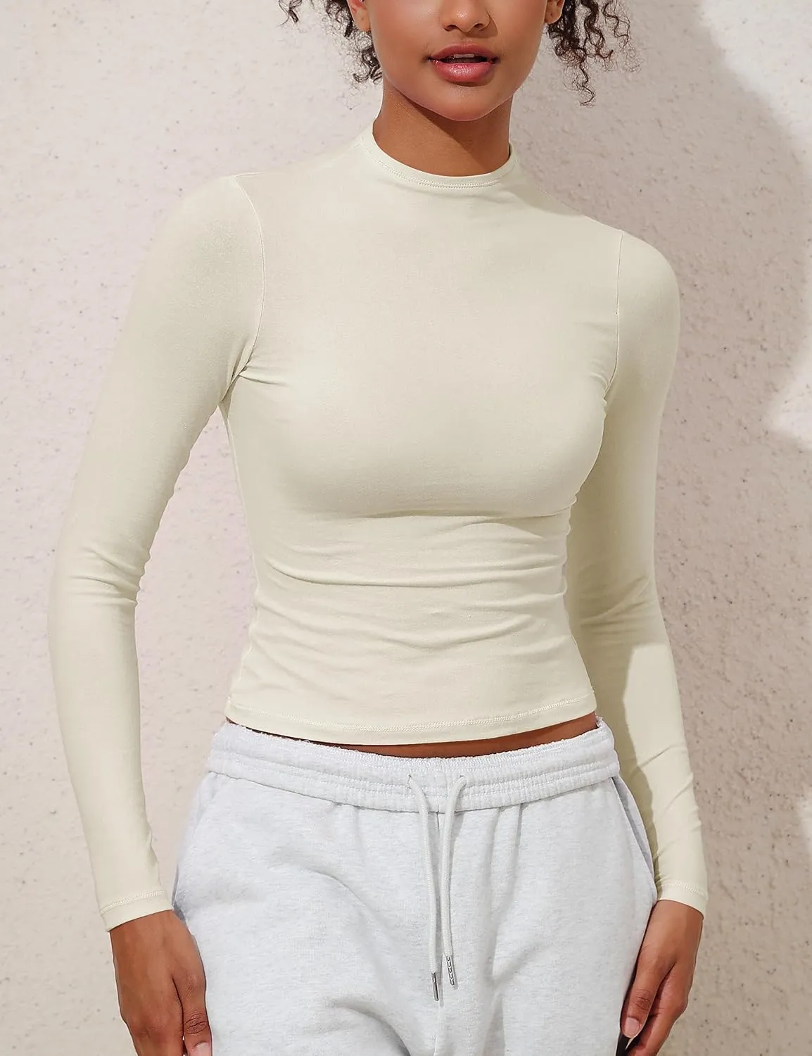 PrettyGuide Women's Cotton Long Sleeve Shirts Mock Neck Basic Tee Tight Fitted Fall Going Out Tops