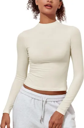 PrettyGuide Women's Cotton Long Sleeve Shirts Mock Neck Basic Tee Tight Fitted Fall Going Out Tops
