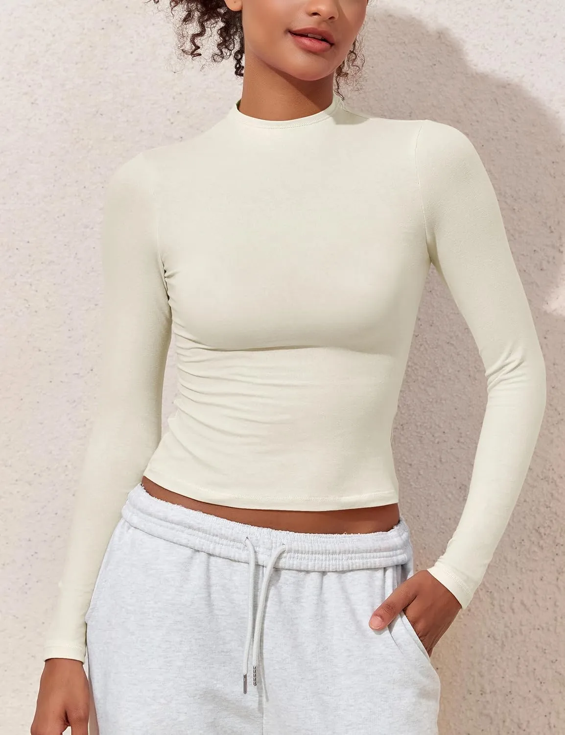 PrettyGuide Women's Cotton Long Sleeve Shirts Mock Neck Basic Tee Tight Fitted Fall Going Out Tops
