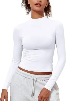 PrettyGuide Women's Cotton Long Sleeve Shirts Mock Neck Basic Tee Tight Fitted Fall Going Out Tops
