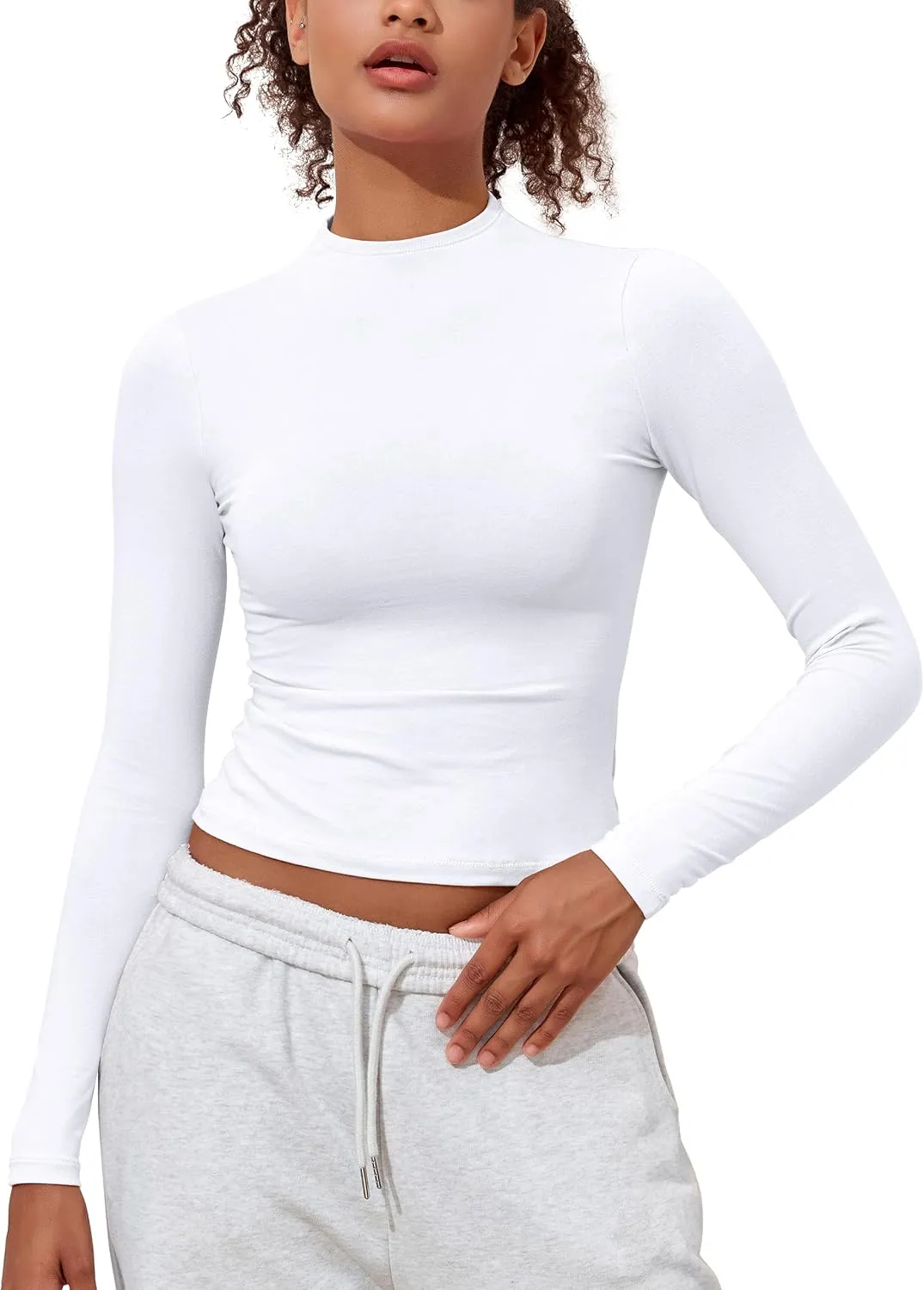 PrettyGuide Women's Cotton Long Sleeve Shirts Mock Neck Basic Tee Tight Fitted Fall Going Out Tops