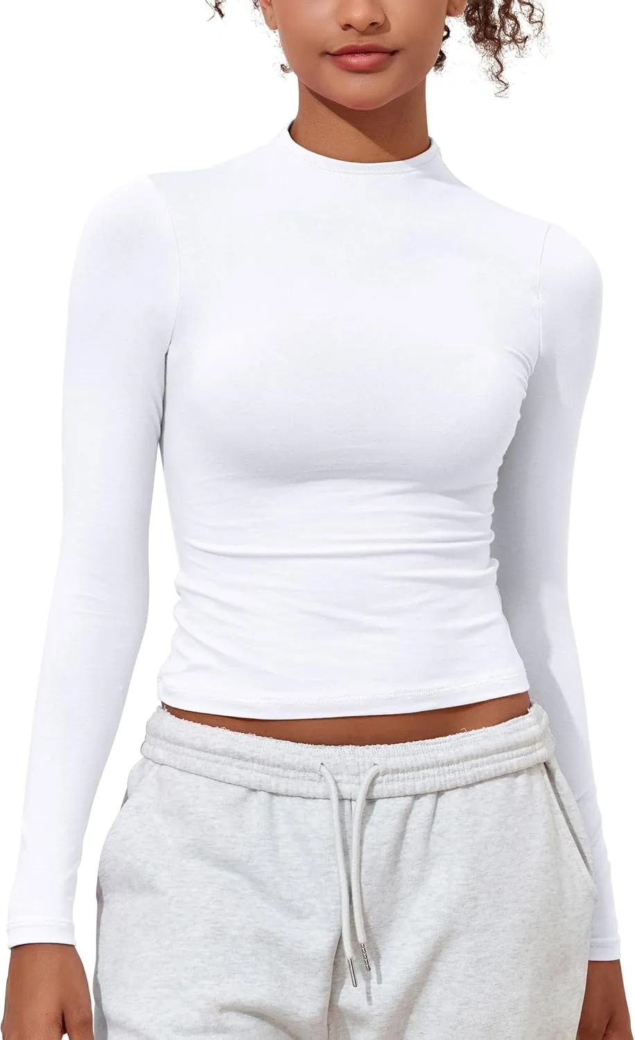 PrettyGuide Women's Cotton Long Sleeve Shirts Mock Neck Basic Tee Tight Fitted Fall Going Out Tops