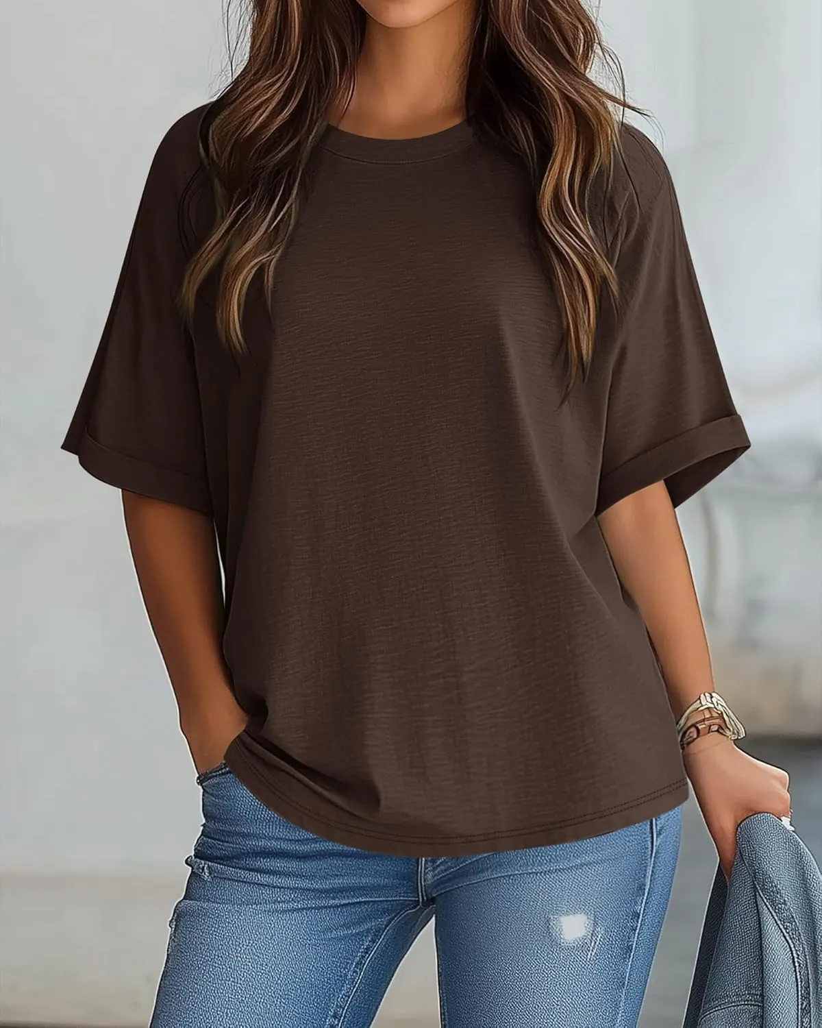 Riyiper 3 Pack Women's Oversized T Shirt Cotton Half Sleeve Summer Tees Casual Loose Fit Crew Neck Basic Tops