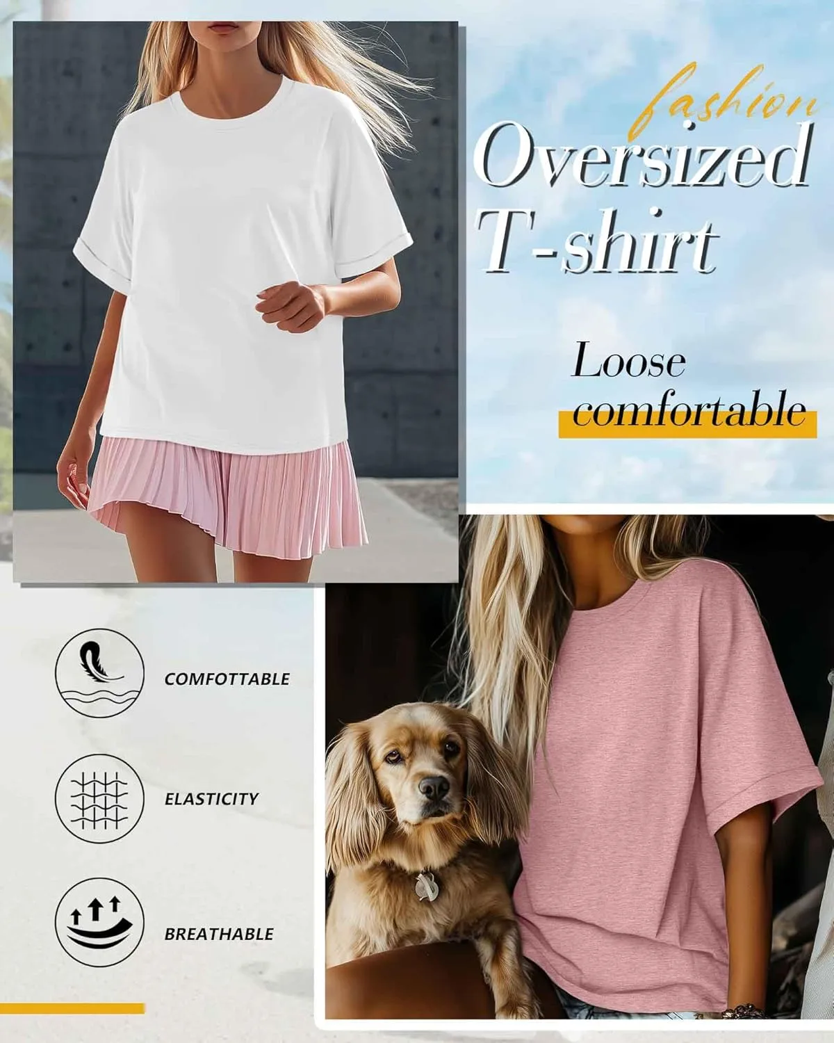 Riyiper 3 Pack Women's Oversized T Shirt Cotton Half Sleeve Summer Tees Casual Loose Fit Crew Neck Basic Tops