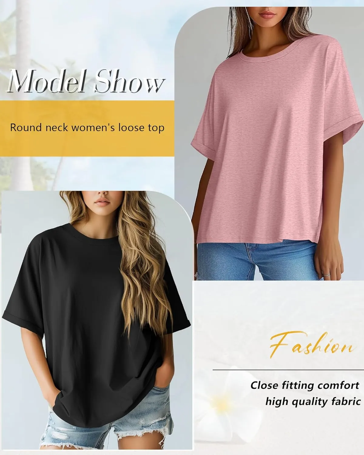 Riyiper 3 Pack Women's Oversized T Shirt Cotton Half Sleeve Summer Tees Casual Loose Fit Crew Neck Basic Tops