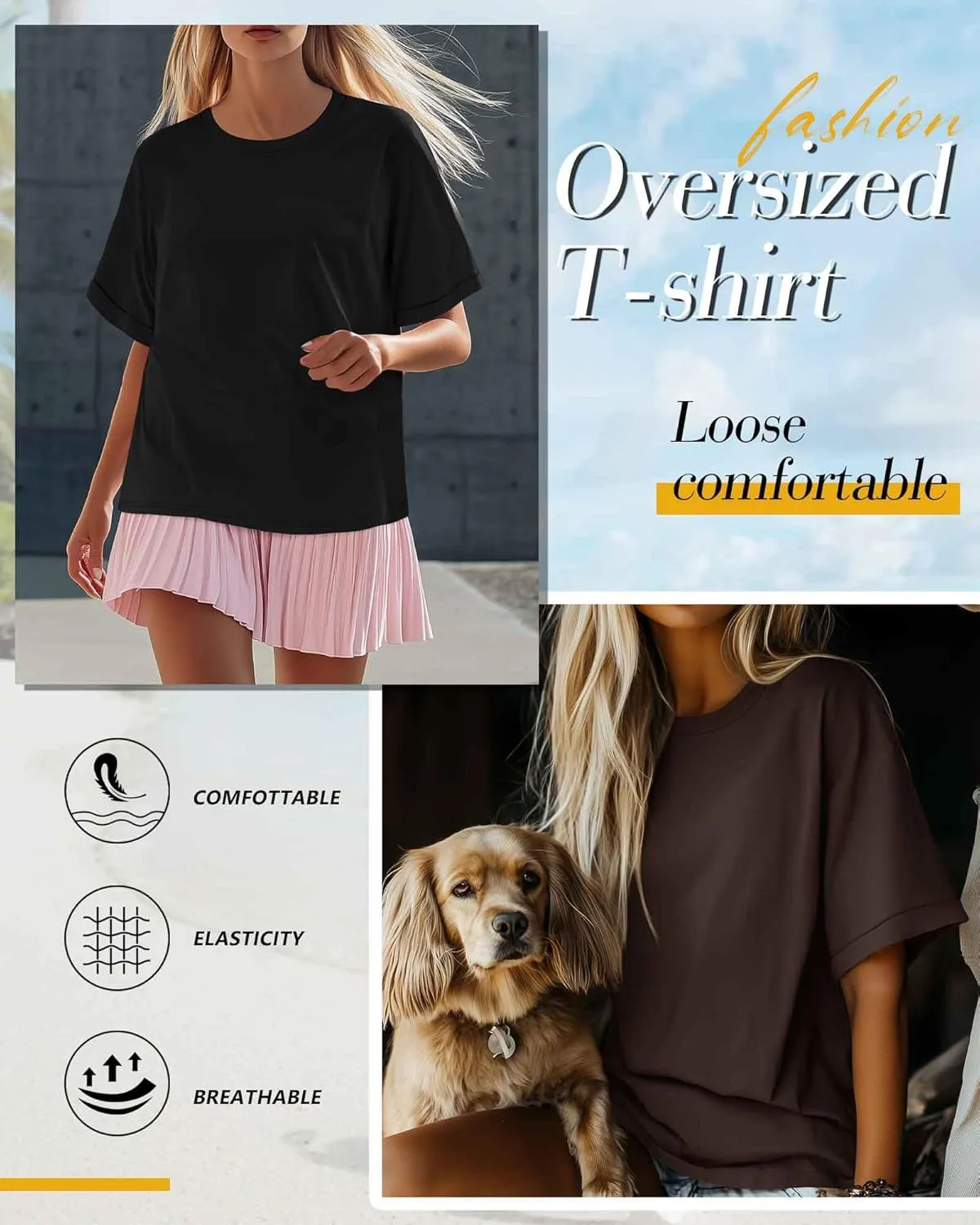 Riyiper 3 Pack Women's Oversized T Shirt Cotton Half Sleeve Summer Tees Casual Loose Fit Crew Neck Basic Tops
