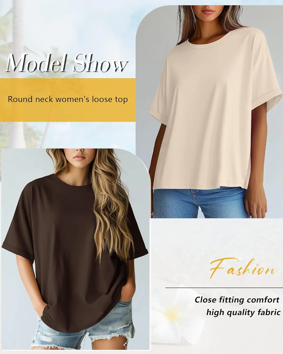 Riyiper 3 Pack Women's Oversized T Shirt Cotton Half Sleeve Summer Tees Casual Loose Fit Crew Neck Basic Tops