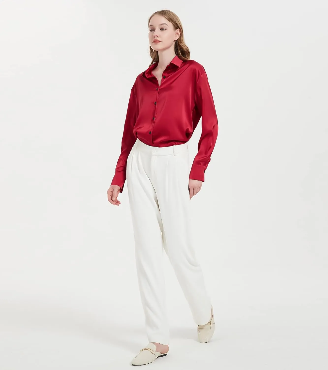 Satin Blouse for Women, Womens Button Down Shirts Long Sleeve Silk Tops Business Casual Outfits Fashion 2023