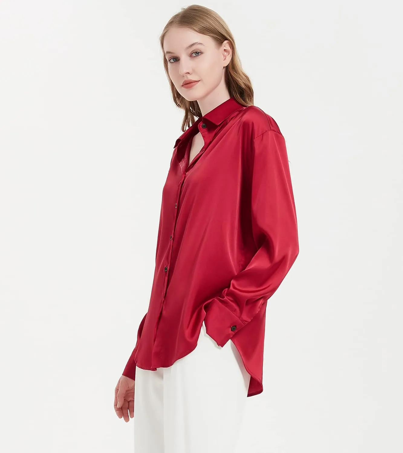 Satin Blouse for Women, Womens Button Down Shirts Long Sleeve Silk Tops Business Casual Outfits Fashion 2023