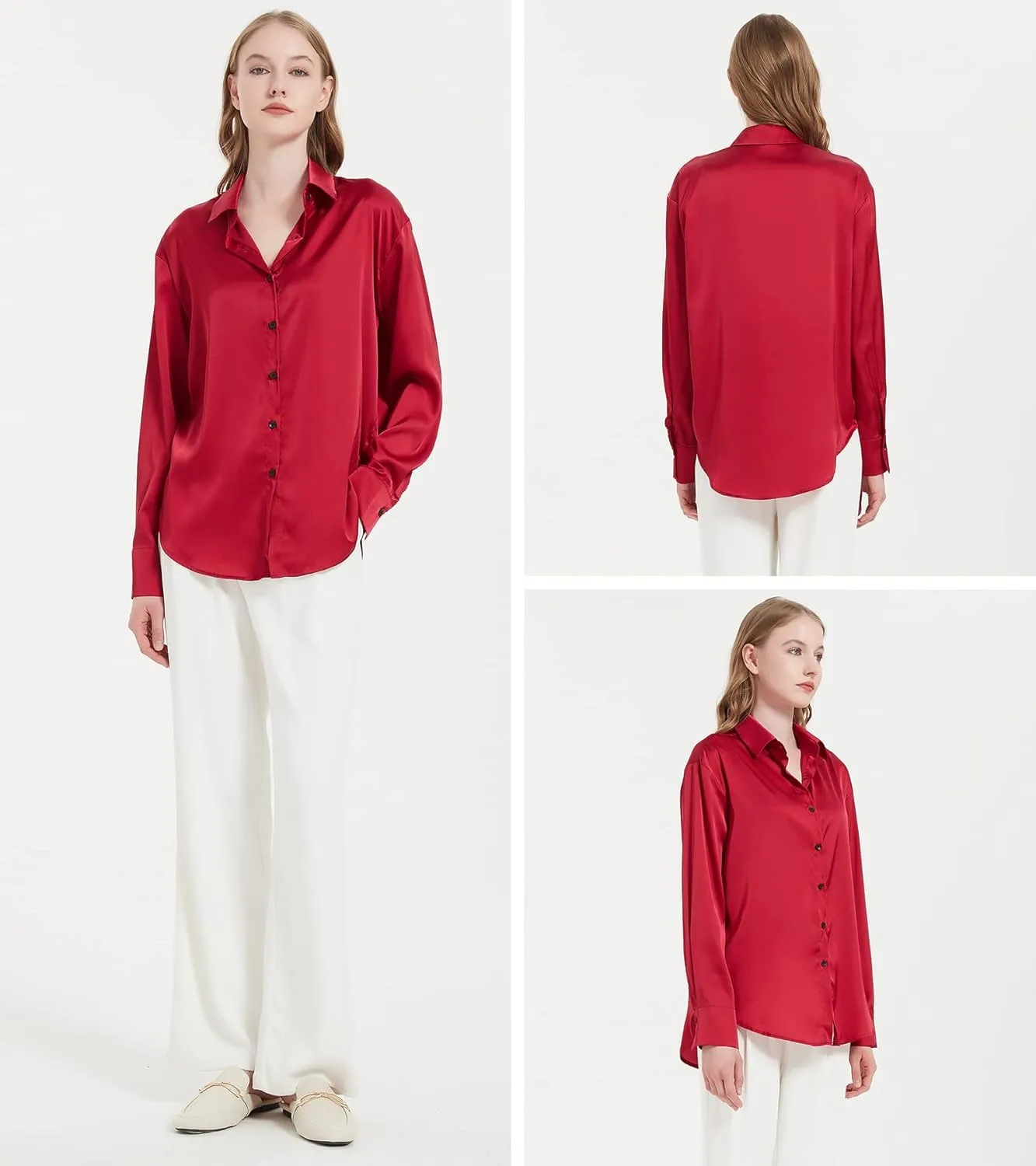Satin Blouse for Women, Womens Button Down Shirts Long Sleeve Silk Tops Business Casual Outfits Fashion 2023