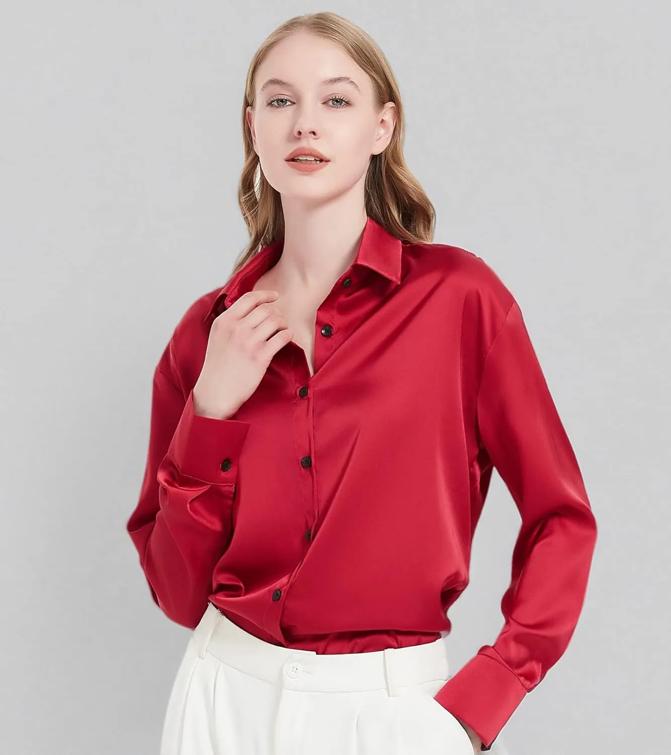 Satin Blouse for Women, Womens Button Down Shirts Long Sleeve Silk Tops Business Casual Outfits Fashion 2023