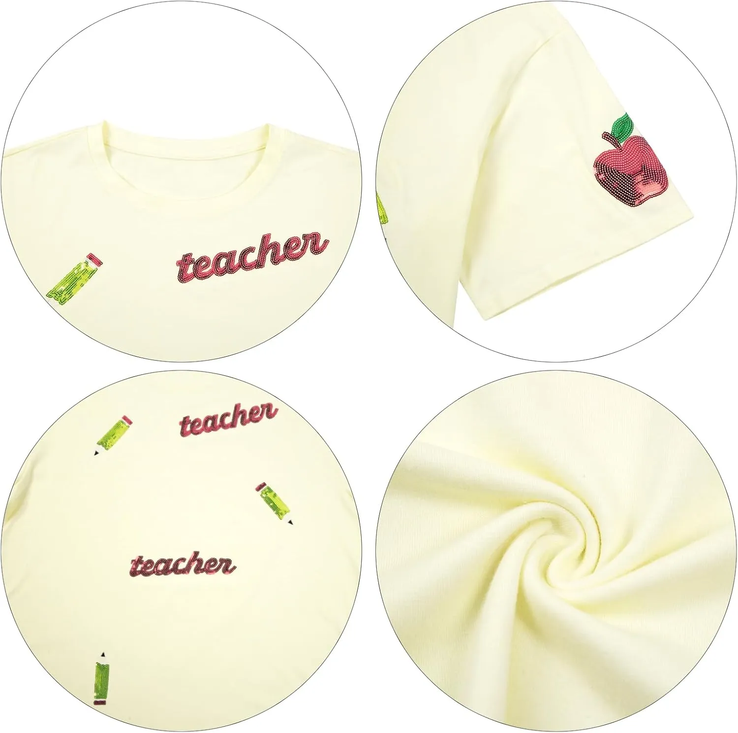 Seuqin Teacher Shirt Women Oversized Teacher Gift T-Shirt Back to School Tops Glitter Teach Blouse
