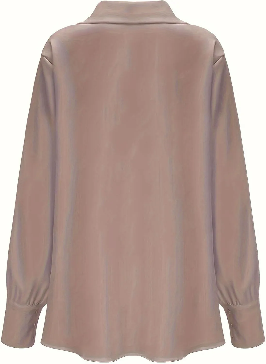 SOMTHRON Women's Elegant Satin Silk Blouse Cowl Neck Ruched Front Draped Long Sleeve Work Office Shirt Top