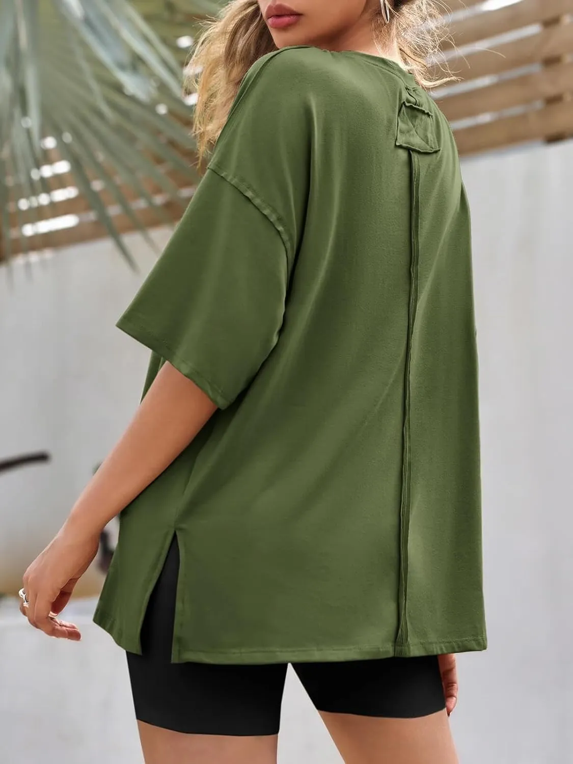 Tankaneo Womens Oversized Tshirts Summer Casual Short Sleeve Crew Neck T Shirt Loose Fit Side Slit Tee Tops