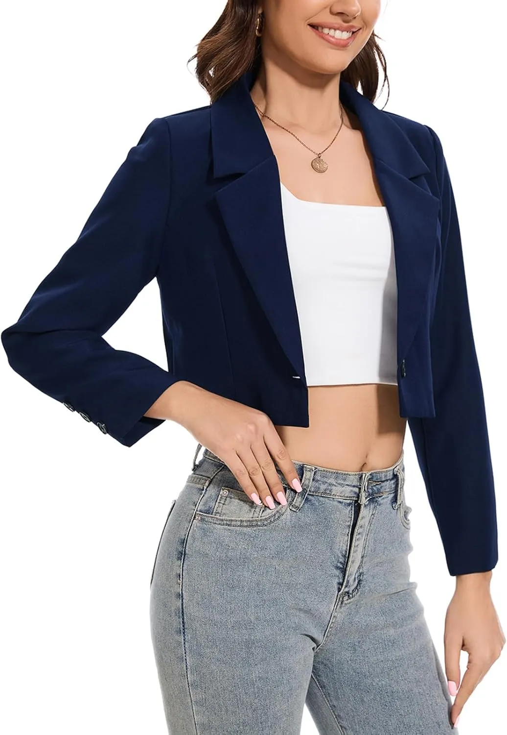 Women's Cropped Blazer Jacket 2025 Blazer Jackets Long Sleeve Lightweight Lapel Button Office Work Suit Jacket