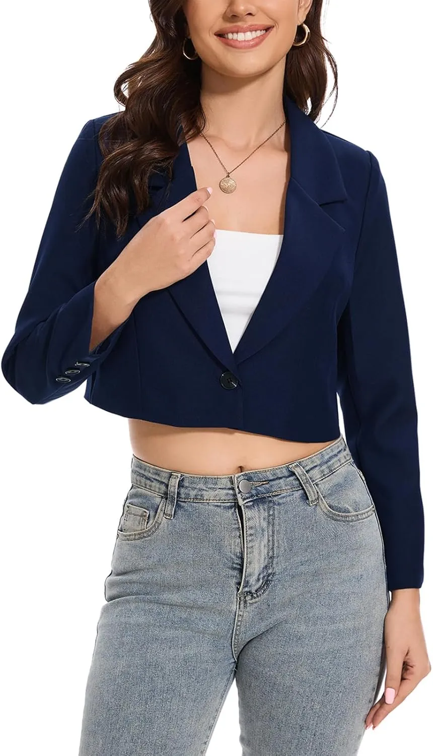 Women's Cropped Blazer Jacket 2025 Blazer Jackets Long Sleeve Lightweight Lapel Button Office Work Suit Jacket