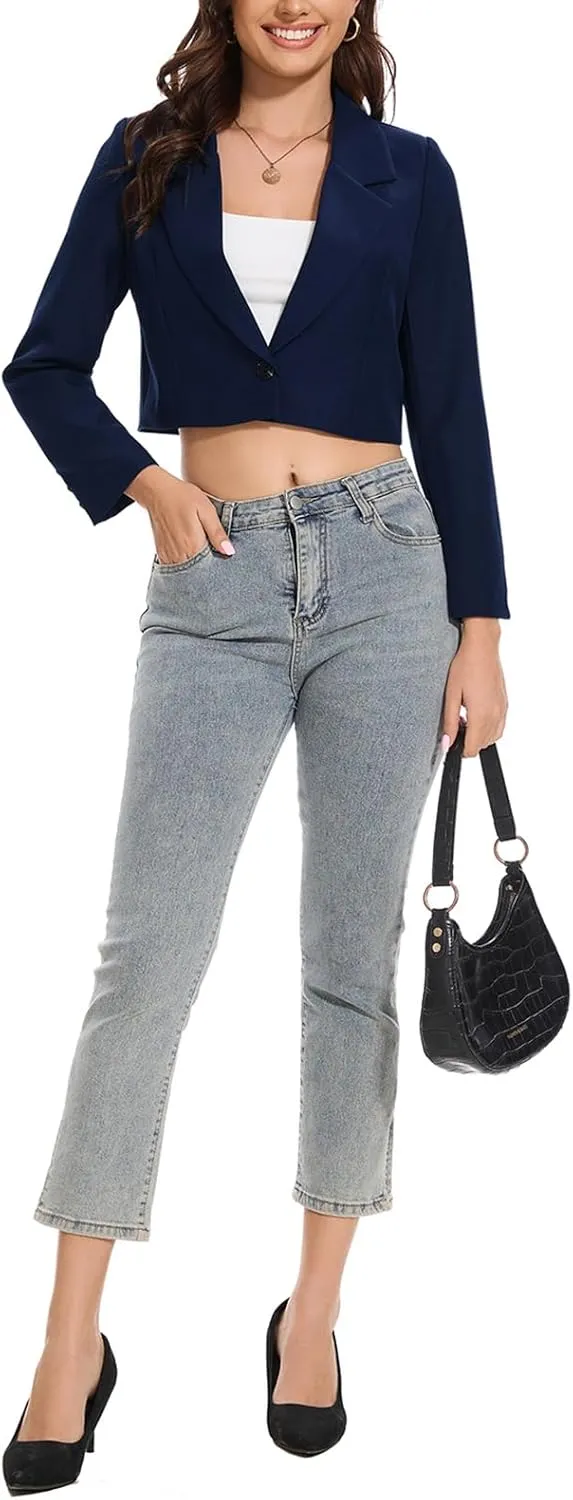 Women's Cropped Blazer Jacket 2025 Blazer Jackets Long Sleeve Lightweight Lapel Button Office Work Suit Jacket