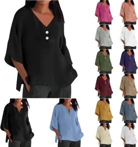 Women's Linen Short Sleeve Top - Breathable Summer Shirt for Women, Soft & Lightweight, Versatile Casual Beach Tee