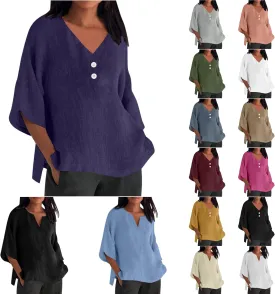 Women's Linen Short Sleeve Top - Breathable Summer Shirt for Women, Soft & Lightweight, Versatile Casual Beach Tee