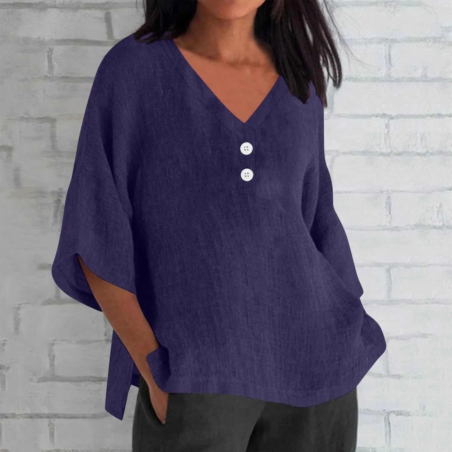 Women's Linen Short Sleeve Top - Breathable Summer Shirt for Women, Soft & Lightweight, Versatile Casual Beach Tee
