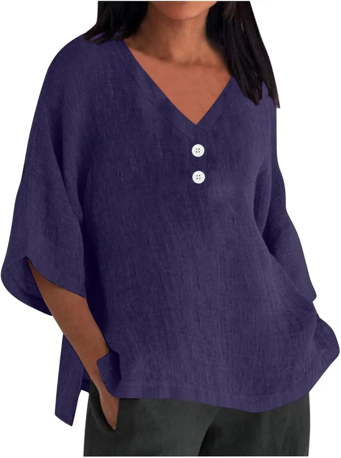 Women's Linen Short Sleeve Top - Breathable Summer Shirt for Women, Soft & Lightweight, Versatile Casual Beach Tee