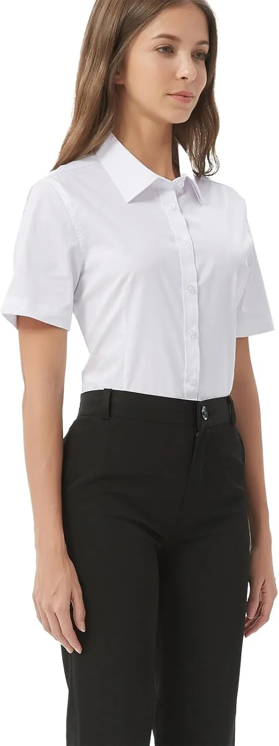 Women's Slim-Fit Button Down Shirts Stretchy Cotton Long Sleeve Work Blouse