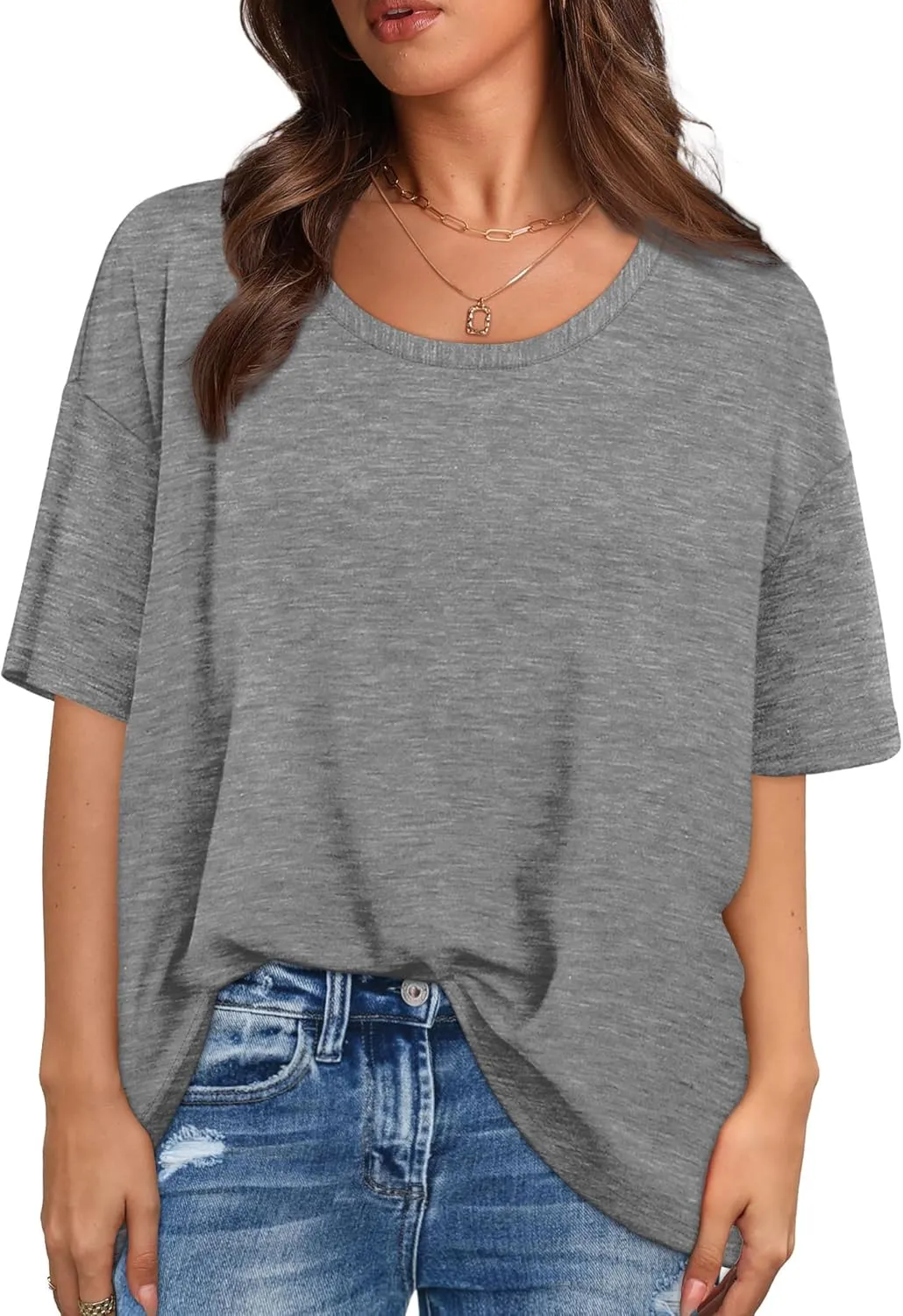 XIEERDUO Oversized T Shirts for Women Summer Short Sleeve Tops Loose Scook Neck