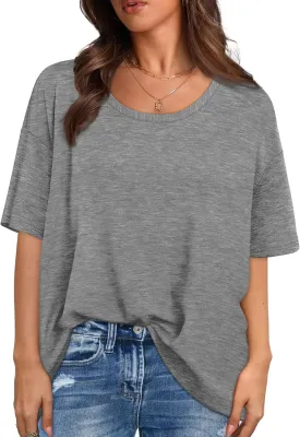 XIEERDUO Oversized T Shirts for Women Summer Short Sleeve Tops Loose Scook Neck
