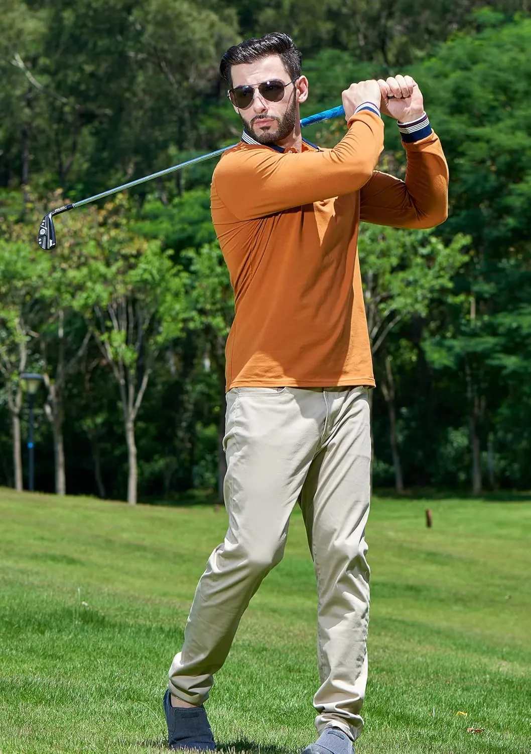 XTAPAN Men's Polo Shirt Casual Long Short Sleeve Classic Fashion Polo Cotton T Golf Sport Shirt