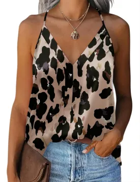 Zeagoo Womens Silk Satin Tank Tops V Neck Sleeveless Camisole Cami Spaghetti Straps Blouse Summer Loose Racerback Shirt